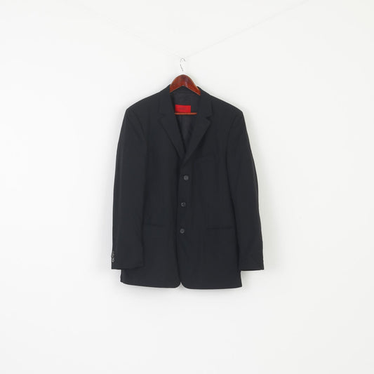 Hugo Boss Men 52 42 Blazer Black Wool Albo Hago Vintage Single Breasted Jacket