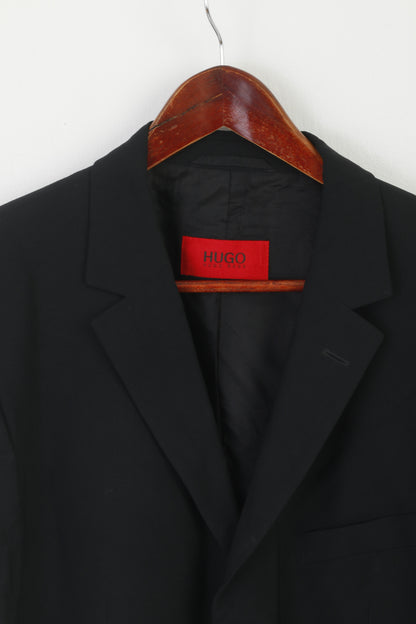 Hugo Boss Uomo 52 42 Blazer Nero Lana Albo Hago Giacca monopetto vintage