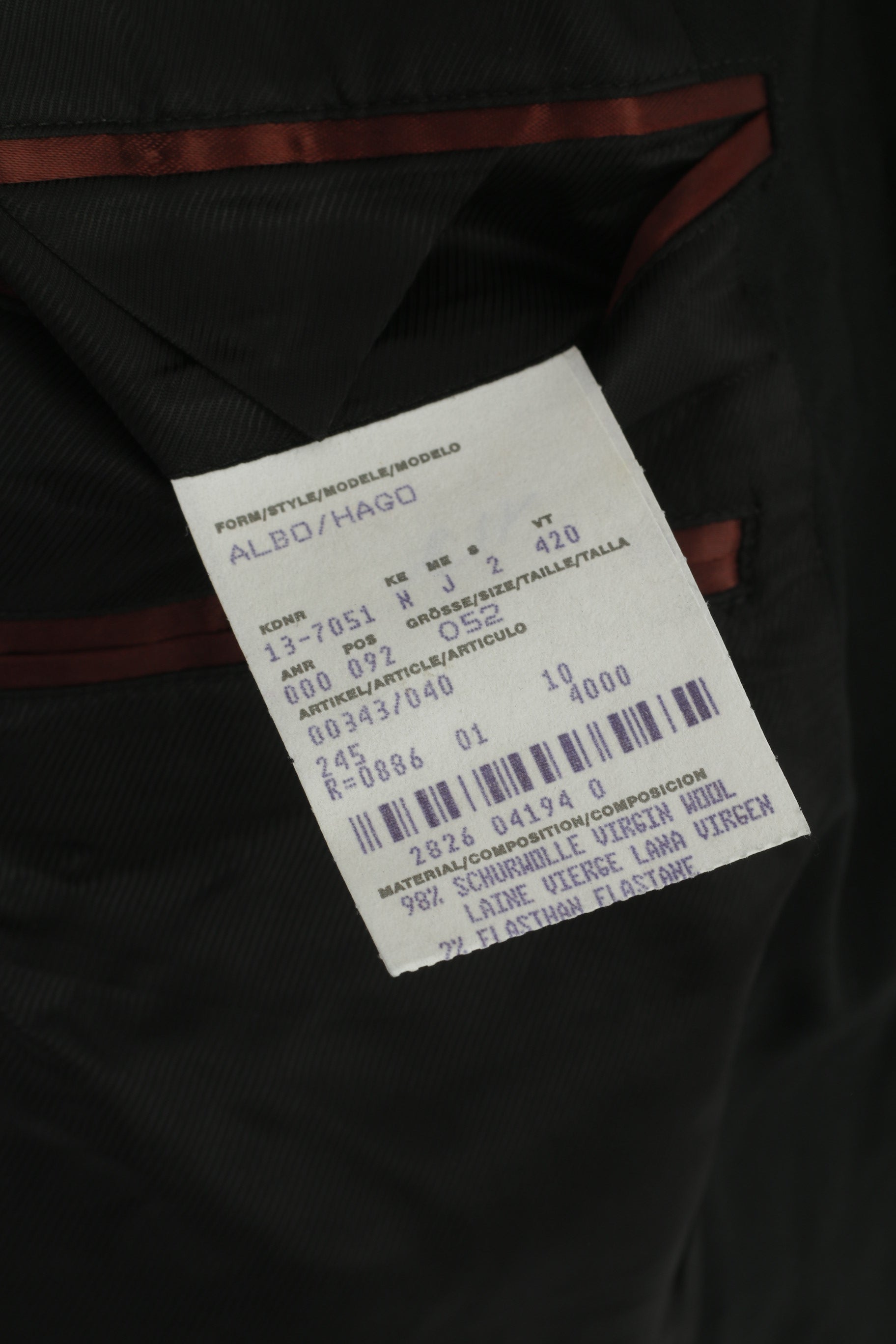 Hugo Boss Men 52 42 Blazer Black Wool Albo Hago Vintage Single Breasted Jacket