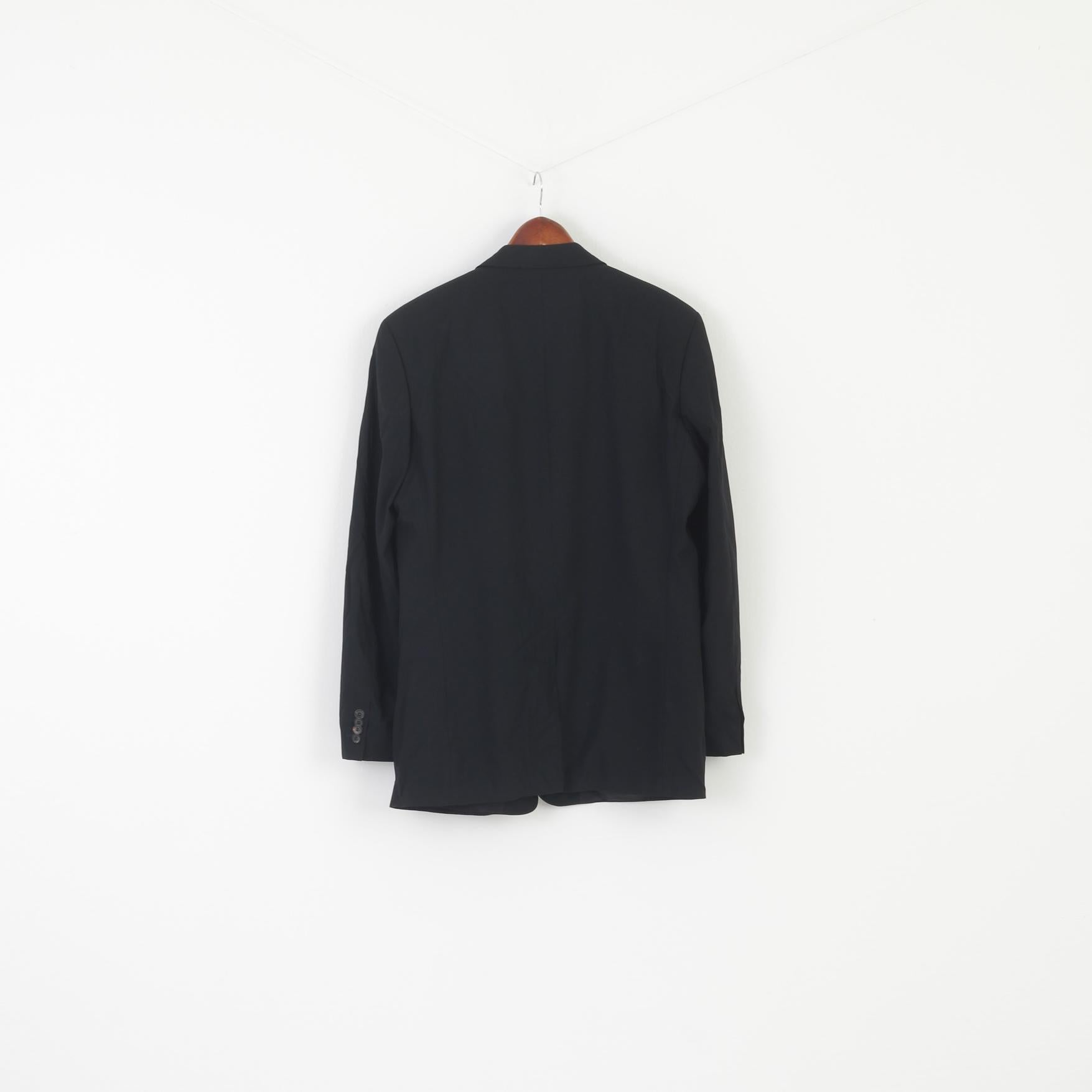 Hugo Boss Men 52 42 Blazer Black Wool Albo Hago Vintage Single Breasted Jacket