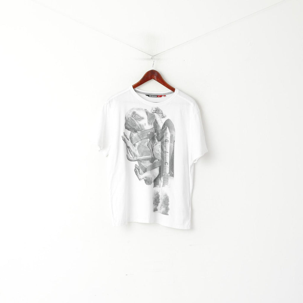 T-shirt Duck and Cover da uomo XL (L) Top con grafica Carlino girocollo in cotone bianco