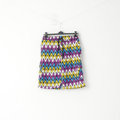 Retro Men L Shorts Multicoloured Zigzag Bermuda Mesh Lined Summer