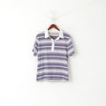 Penguin Men M Polo Shirt Violet Cotton Striped Purple Heritage Slim Fit Top