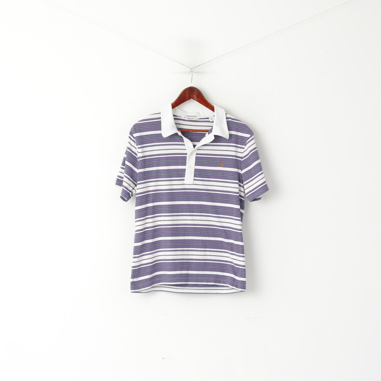 Penguin Uomo M Polo Camicia Viola Cotone a Righe Viola Heritage Slim Fit Top