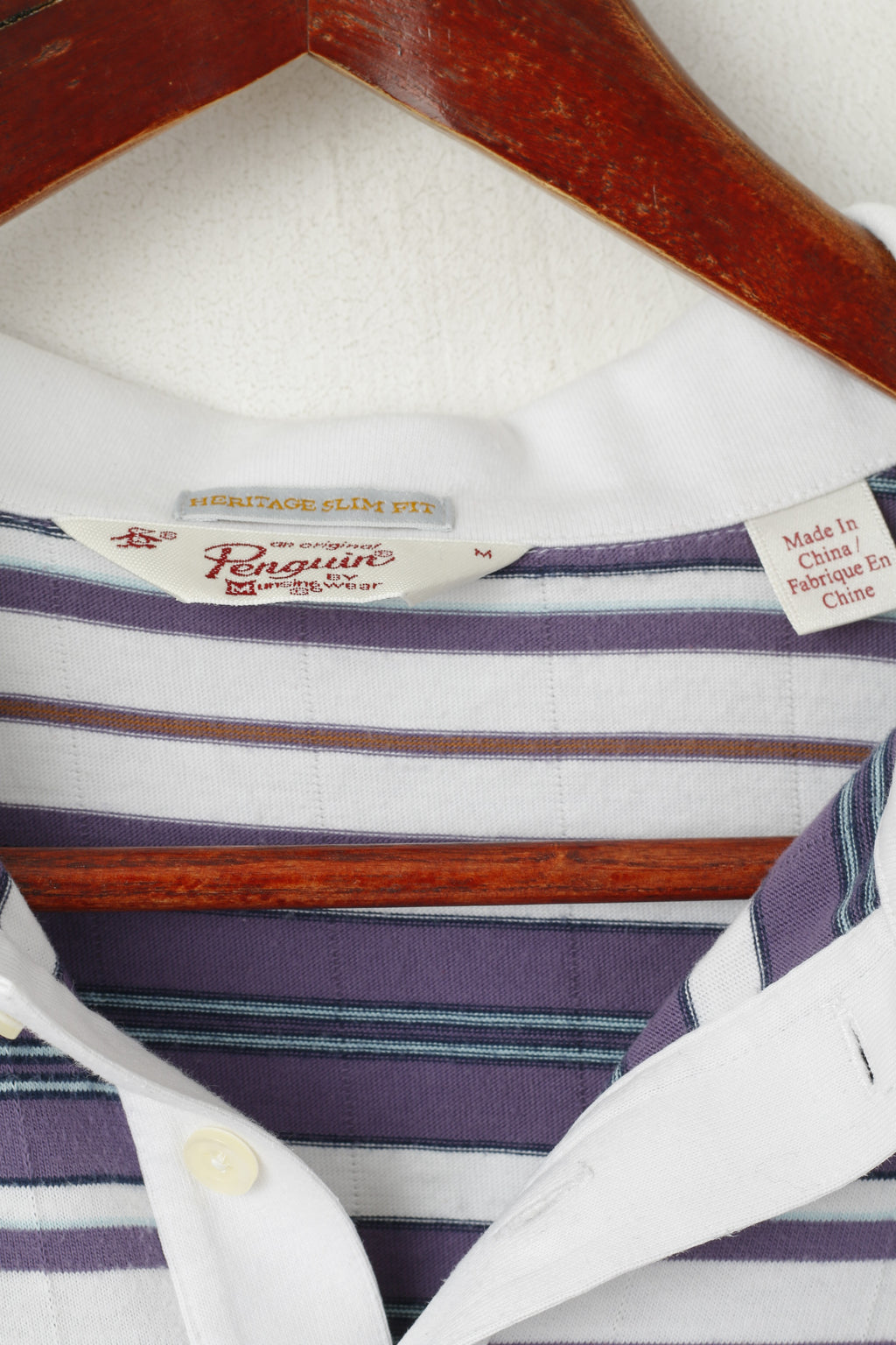 Penguin Uomo M Polo Camicia Viola Cotone a Righe Viola Heritage Slim Fit Top