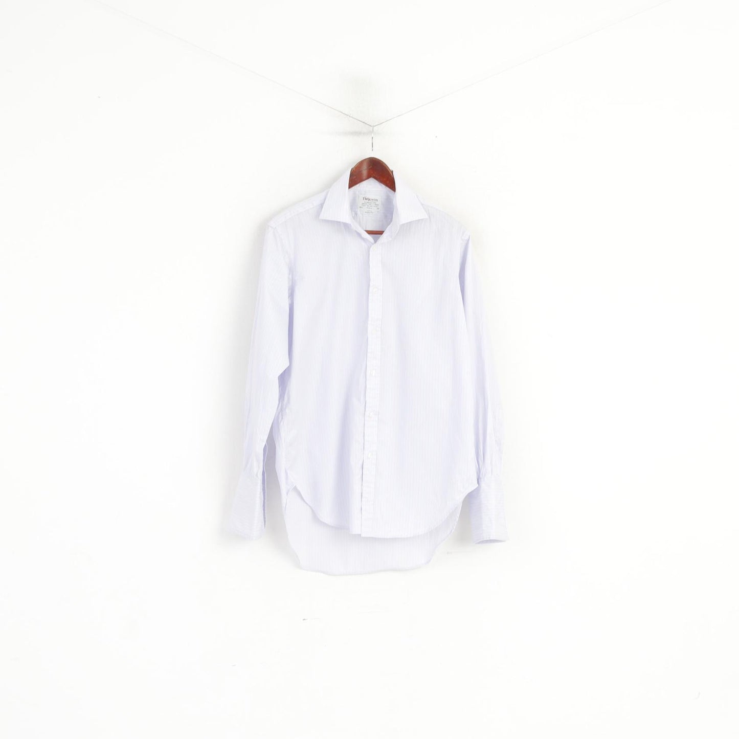 T.M. Lewin Men 15.5 33 L Casual Shirt Blue STriped Cotton Cuff Long Sleeve Luxury Top