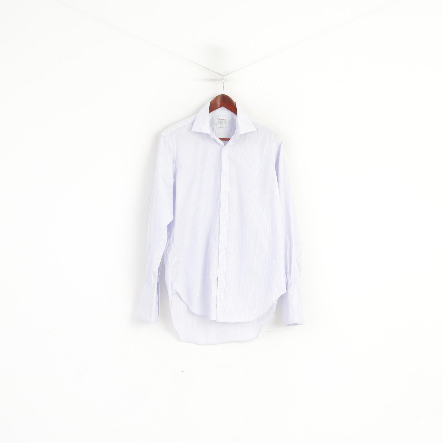 TM Lewin Hommes 15.5 33 L Chemise décontractée Bleu Rayé Coton Manchette Manches Longues Haut De Luxe