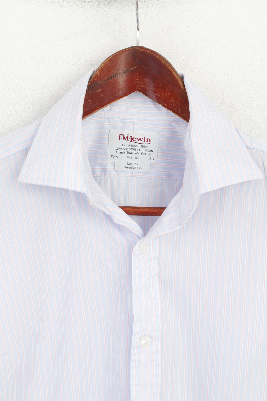 TM Lewin Hommes 15.5 33 L Chemise décontractée Bleu Rayé Coton Manchette Manches Longues Haut De Luxe