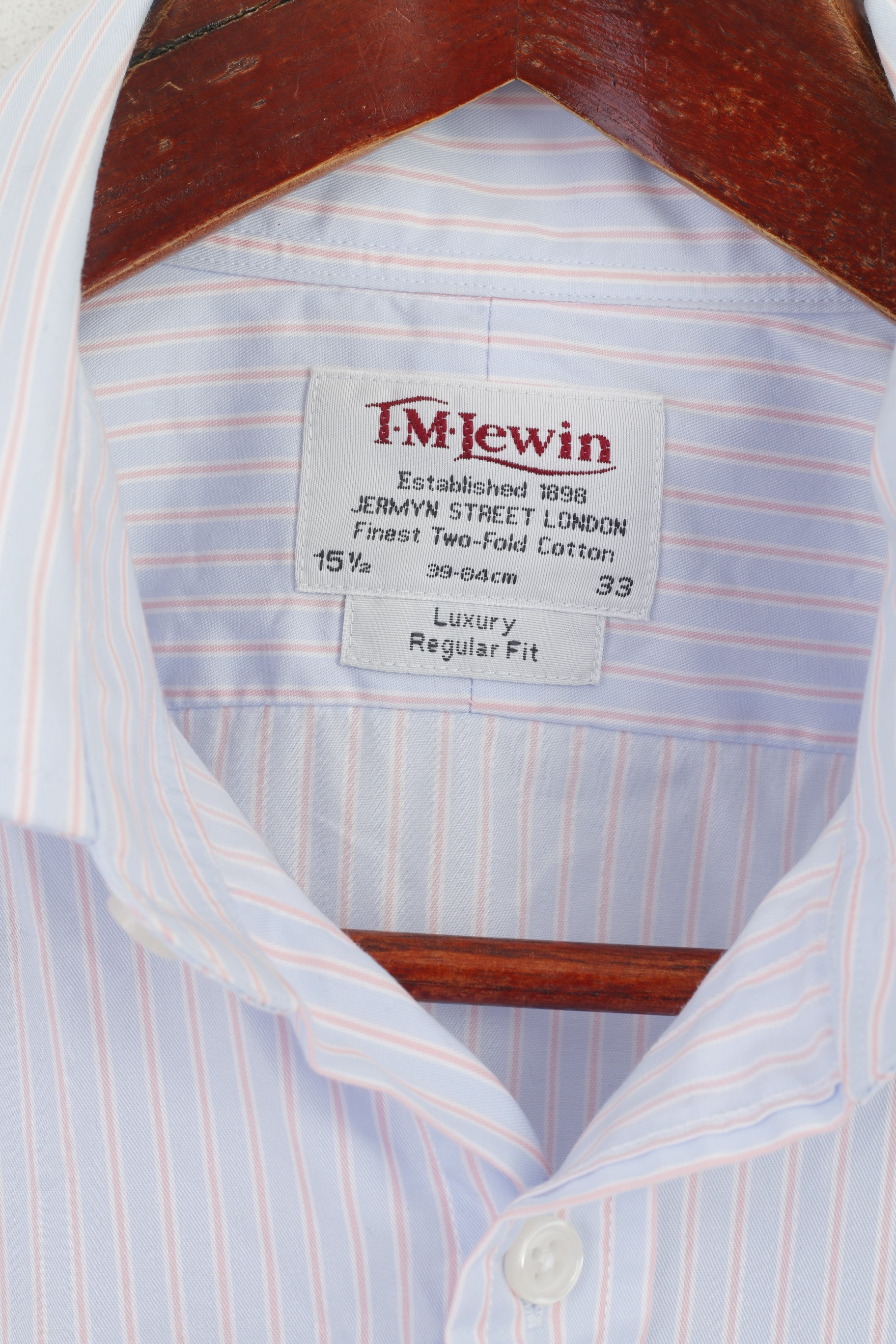 TM Lewin Hommes 15.5 33 L Chemise décontractée Bleu Rayé Coton Manchette Manches Longues Haut De Luxe