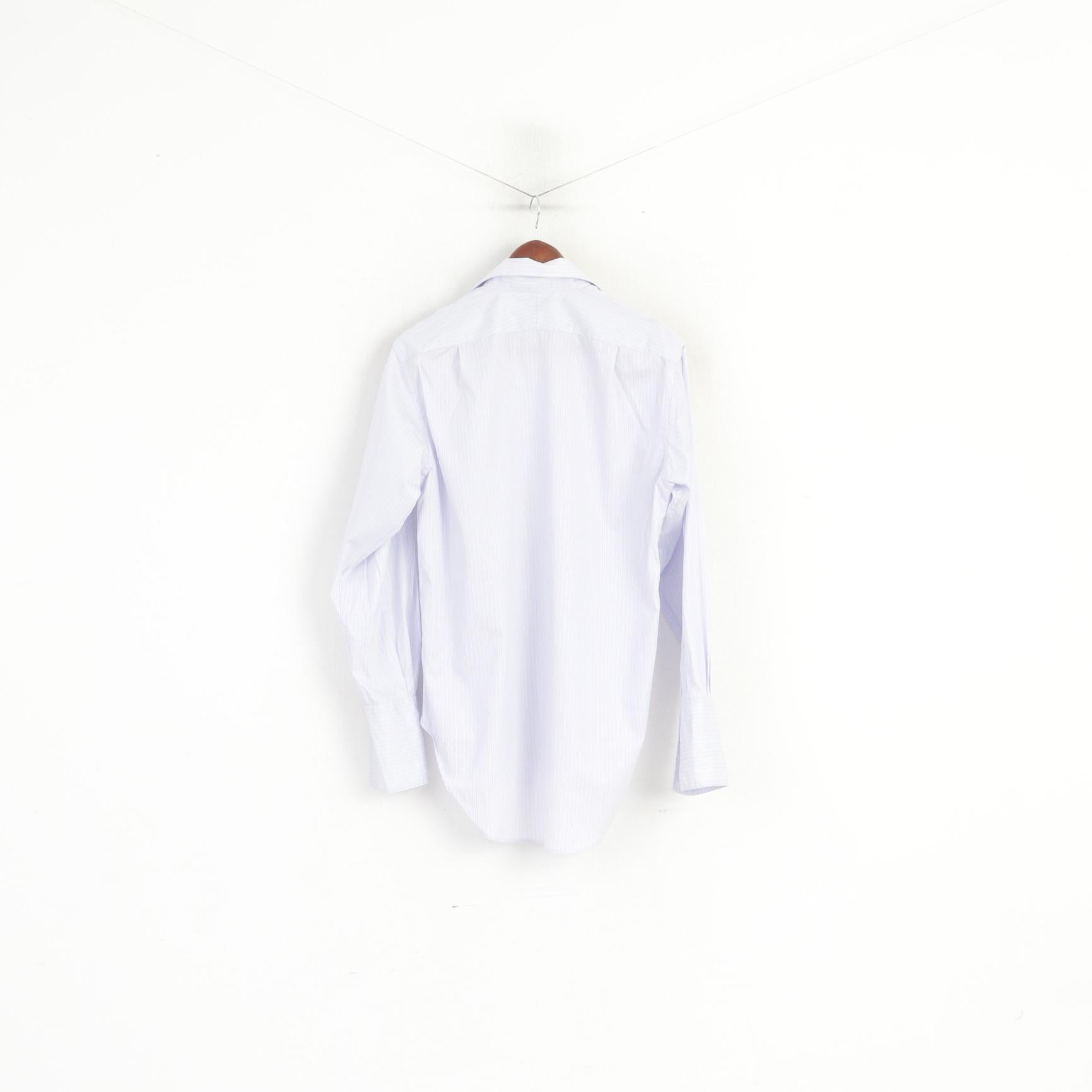 TM Lewin Hommes 15.5 33 L Chemise décontractée Bleu Rayé Coton Manchette Manches Longues Haut De Luxe