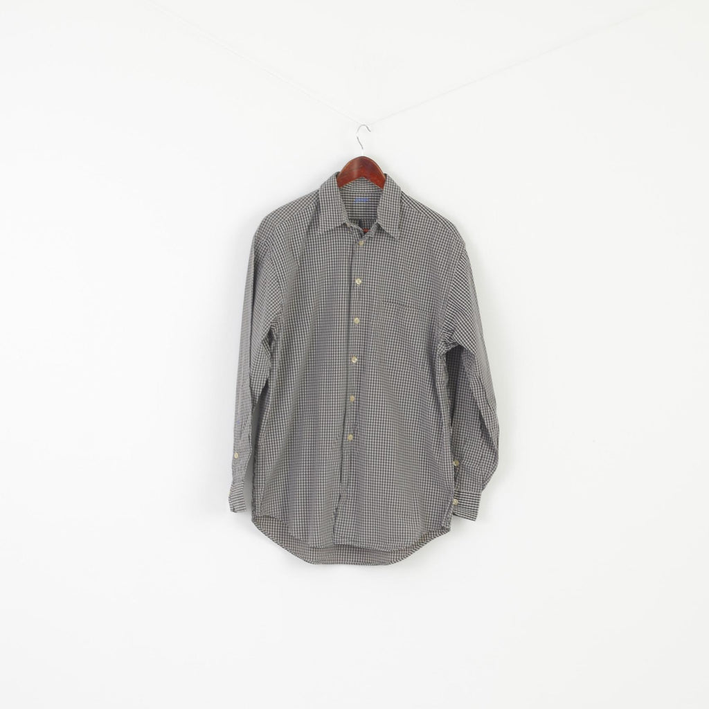 Joop! Men 39 15.5 L Casual Shirt Gray Check Cotton Vintage Long Sleeve Top