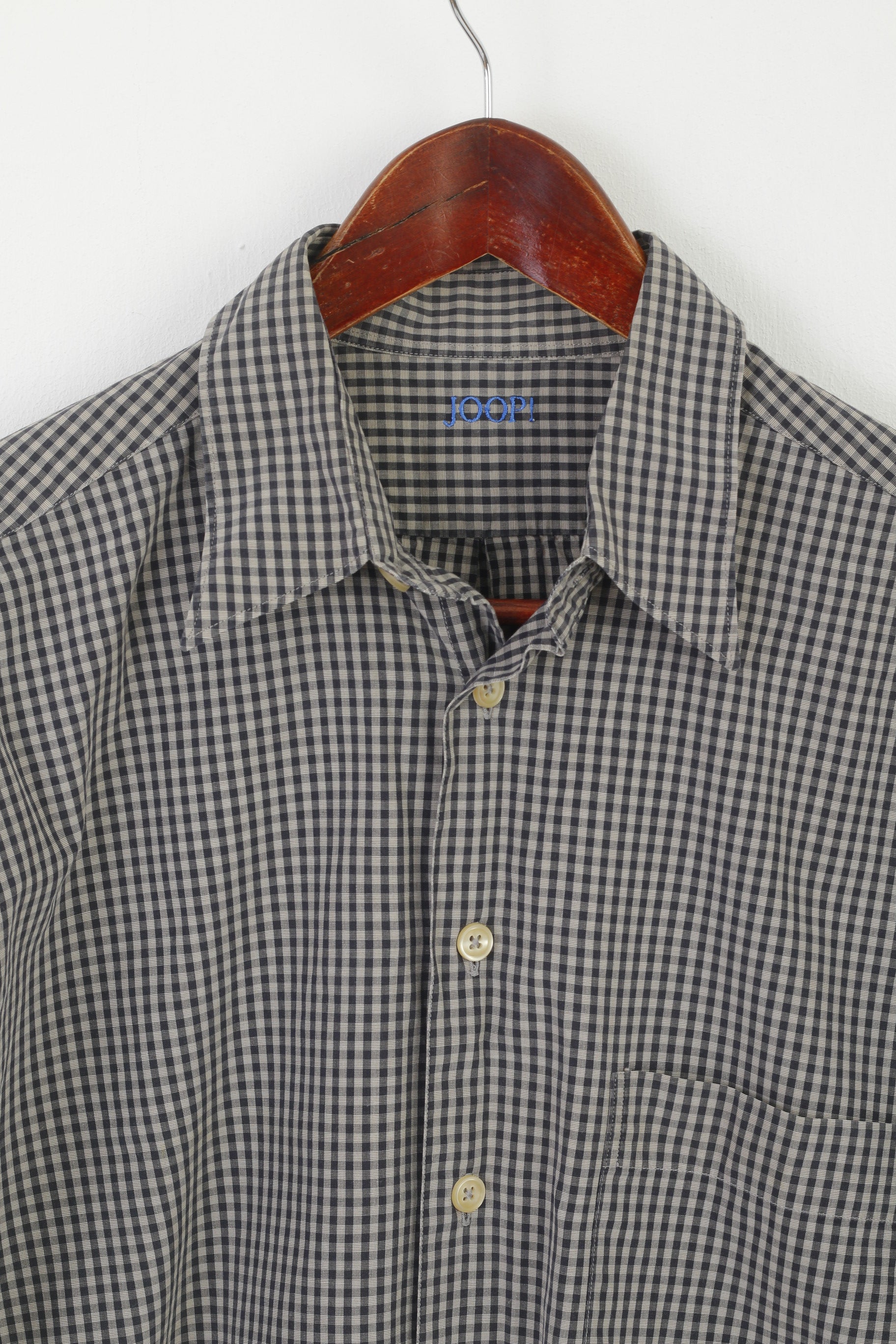 Joop! Men 39 15.5 L Casual Shirt Gray Check Cotton Vintage Long Sleeve Top