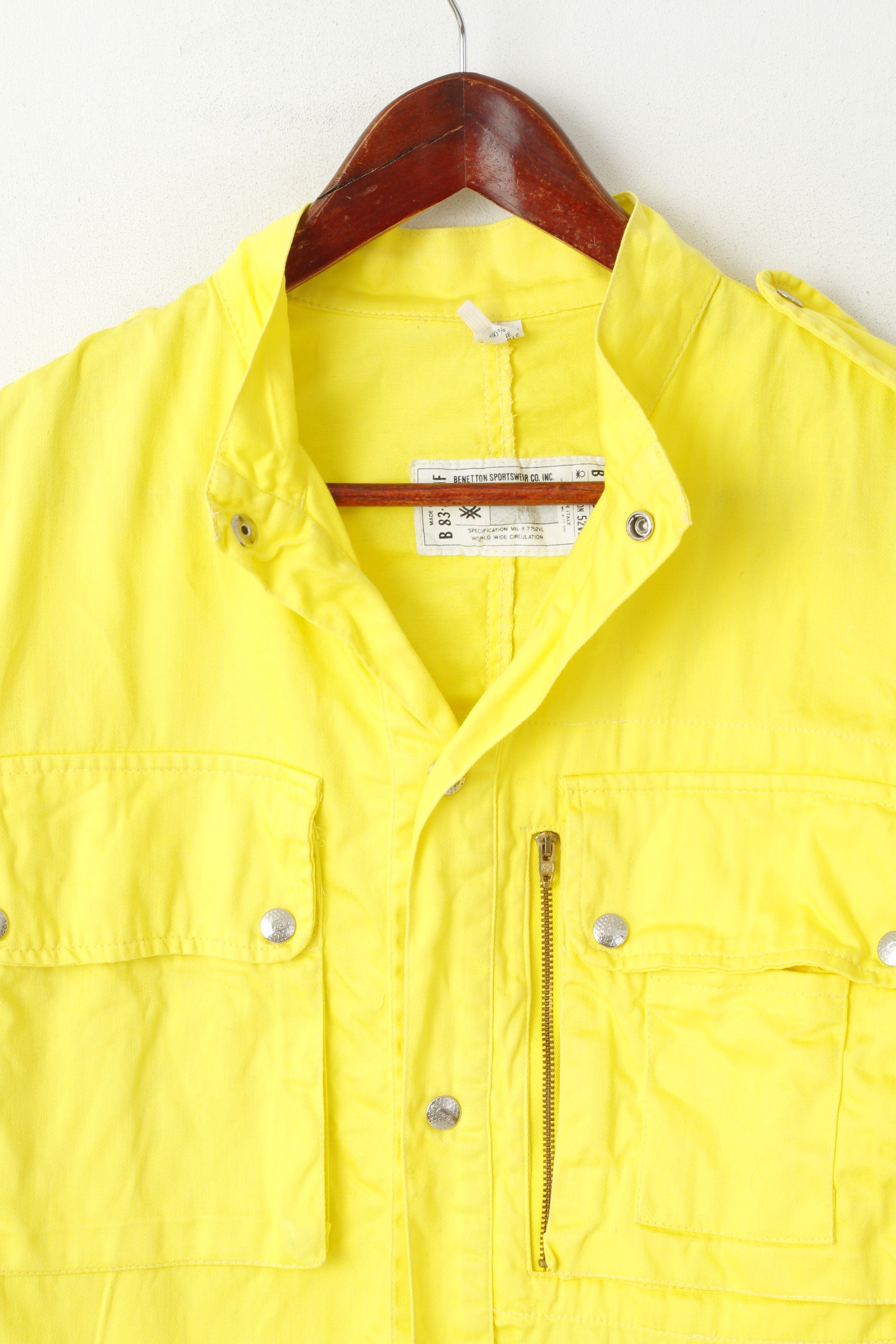 Benetton Sportswear Femme 44 M Veste Jaune Coton Snap Italie Haut De Sport