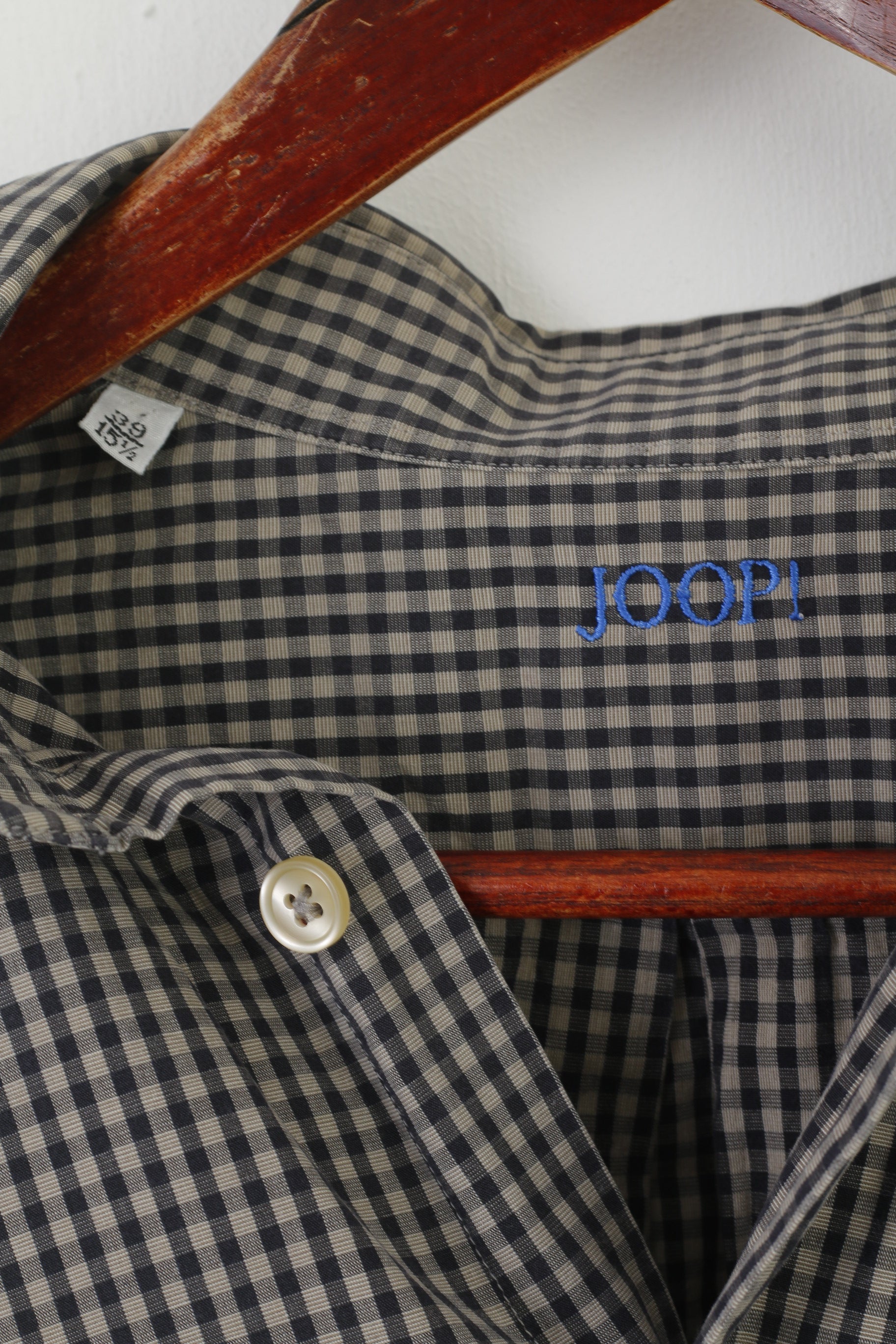 Joop! Men 39 15.5 L Casual Shirt Gray Check Cotton Vintage Long Sleeve Top