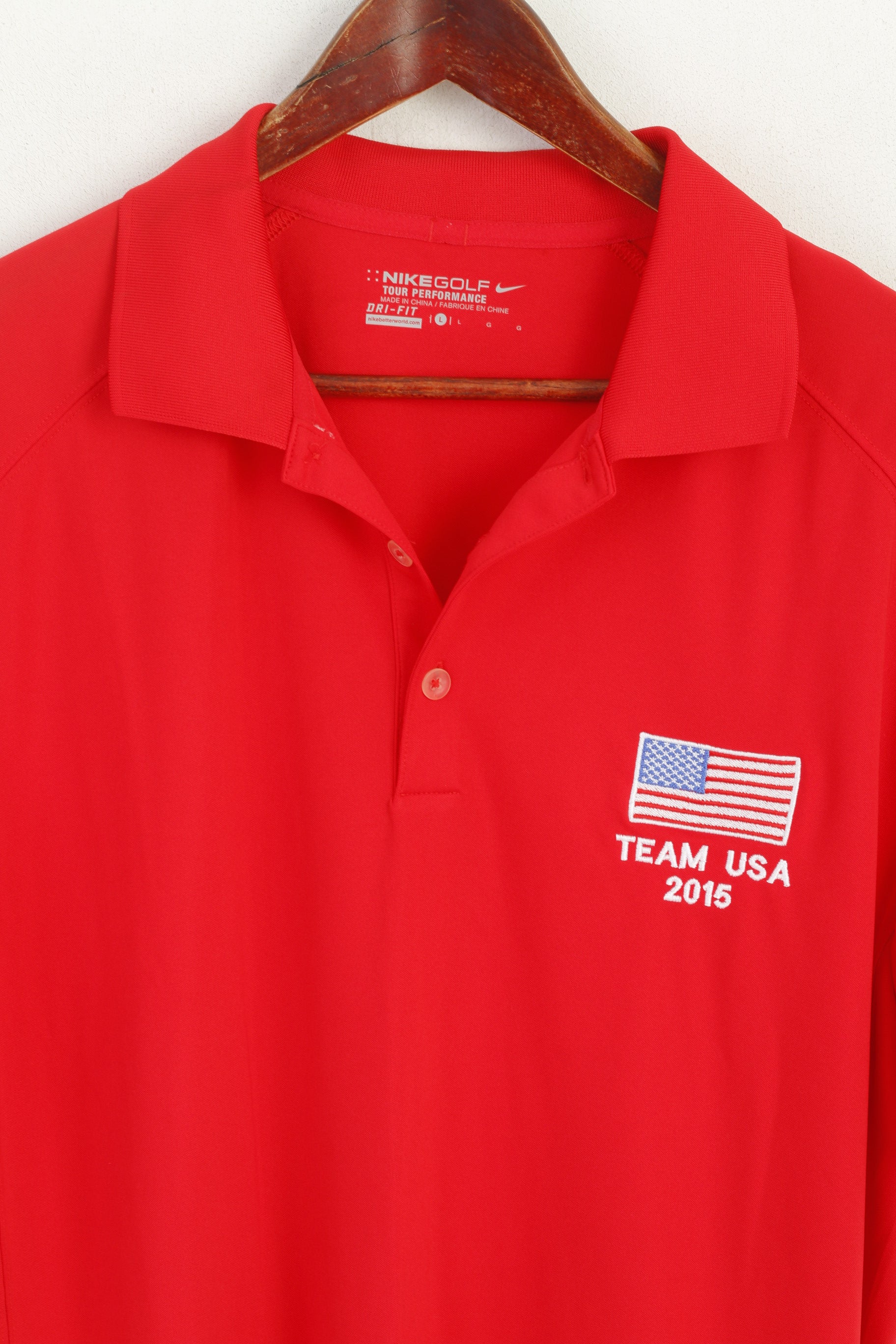 Nike Golf Homme L Polo Rouge Dri-Fit Team USA 2015 Performance Jersey Haut