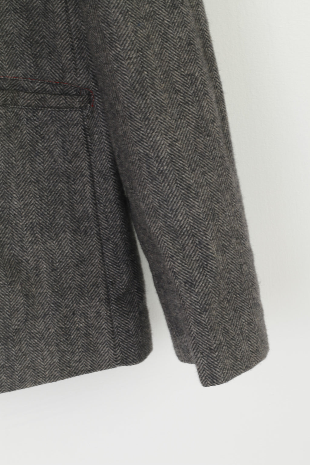 Guru Men XL Blazer Gris Laine Herringbone Jam Session Veste vintage à simple boutonnage