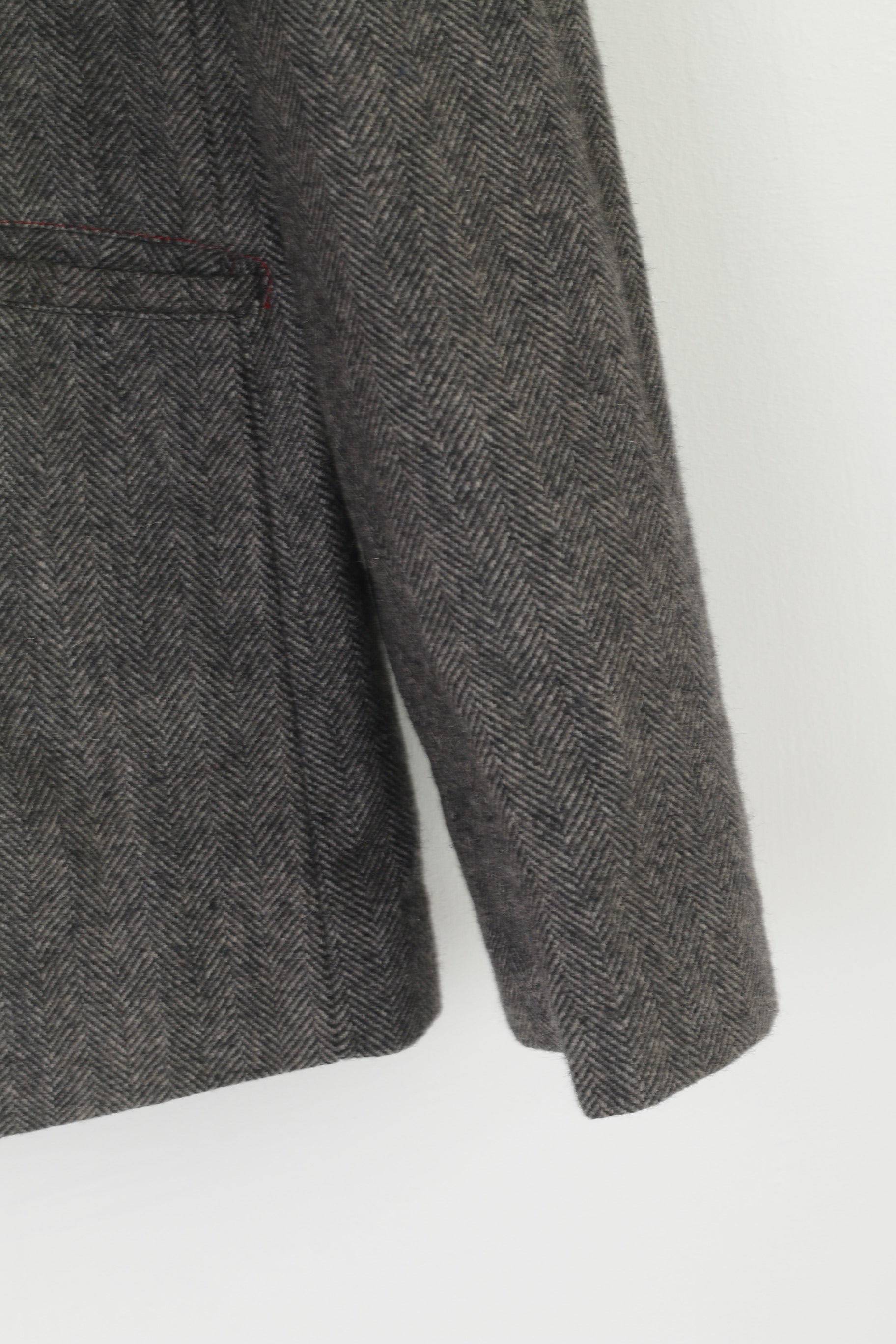 Guru Men XL Blazer Gris Laine Herringbone Jam Session Veste vintage à simple boutonnage