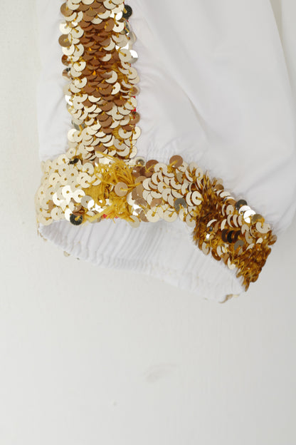 Nike Pantalon court XS pour femme avec paillettes dorées blanches et pantalon de sport fabriqué à la main
