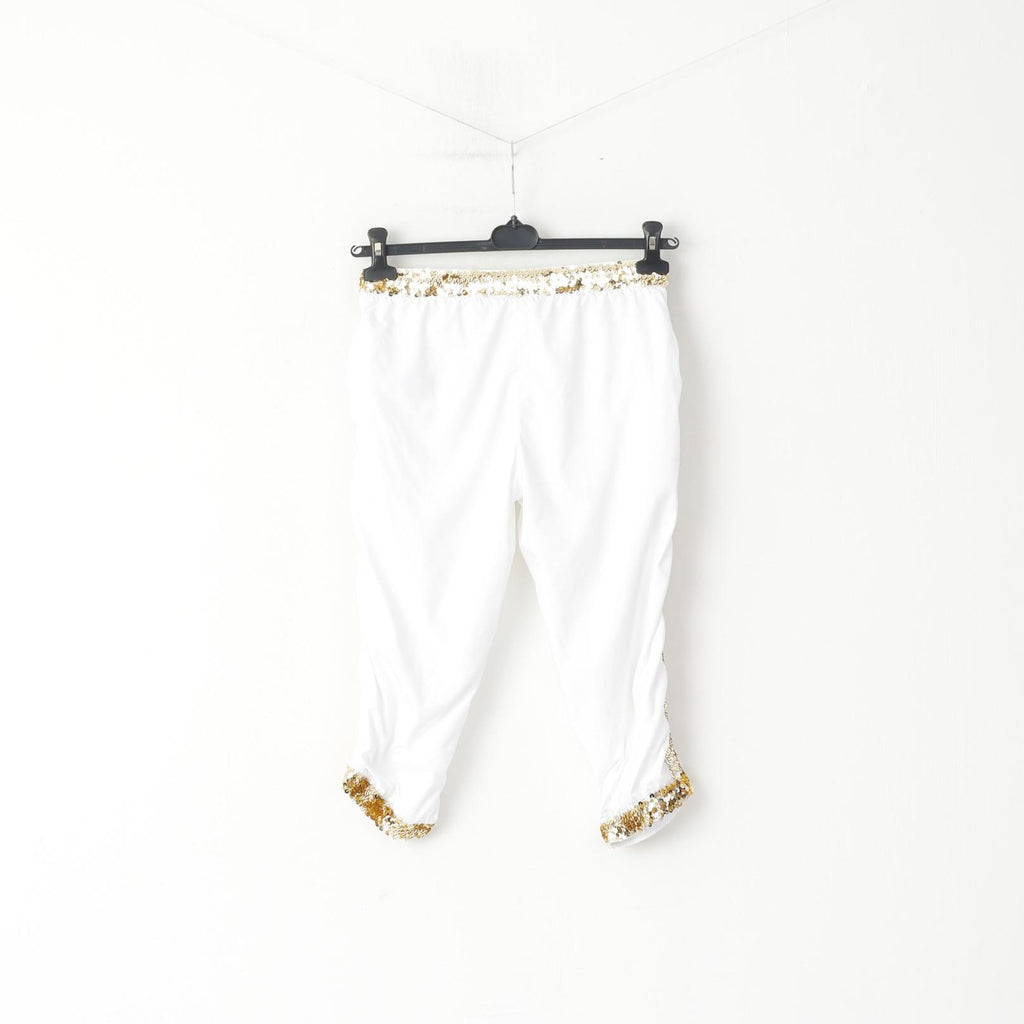 Nike Pantalon court XS pour femme avec paillettes dorées blanches et pantalon de sport fabriqué à la main
