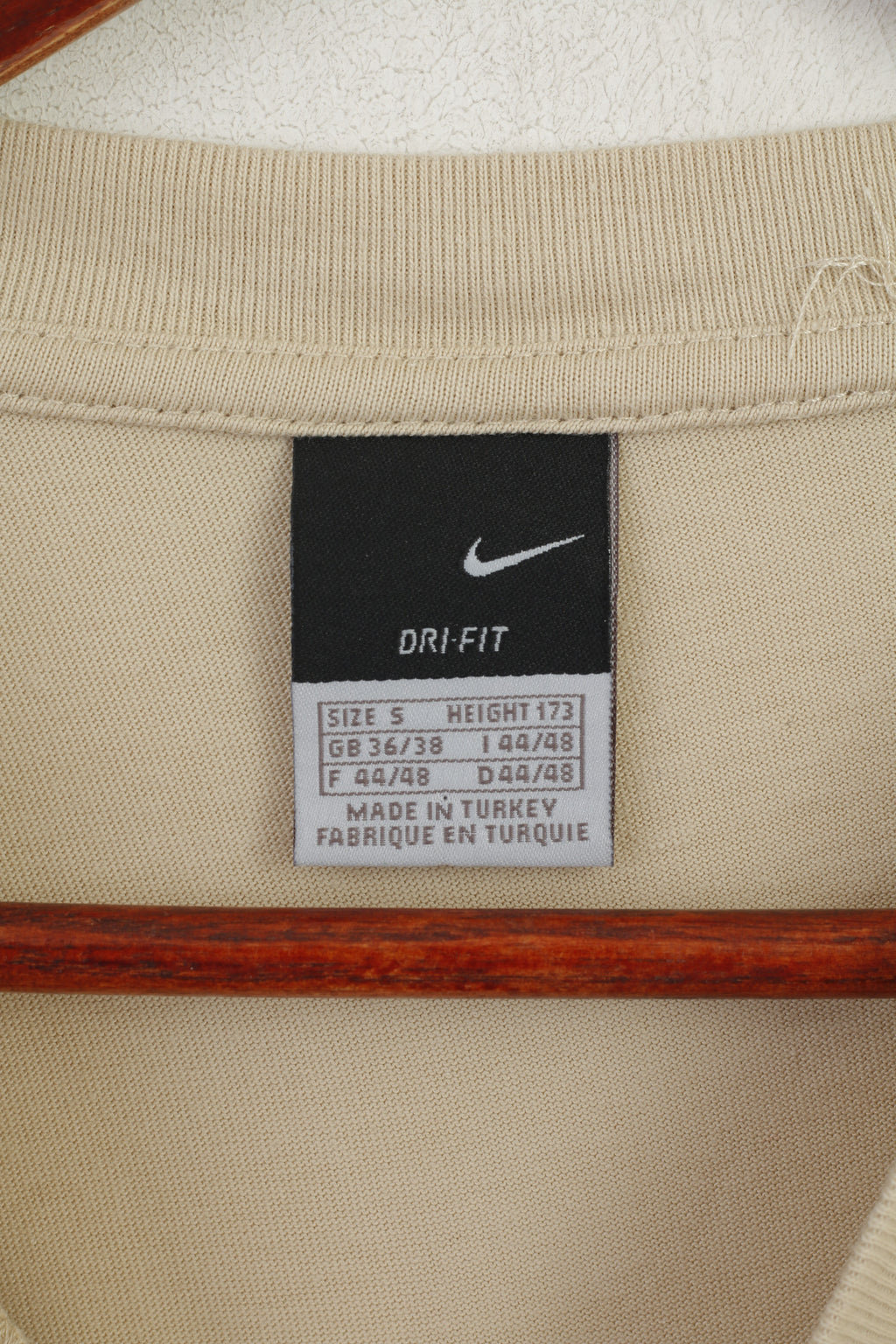 T-shirt Nike S 173 da uomo in cotone beige Kiss My Ace, top sportivo girocollo vintage