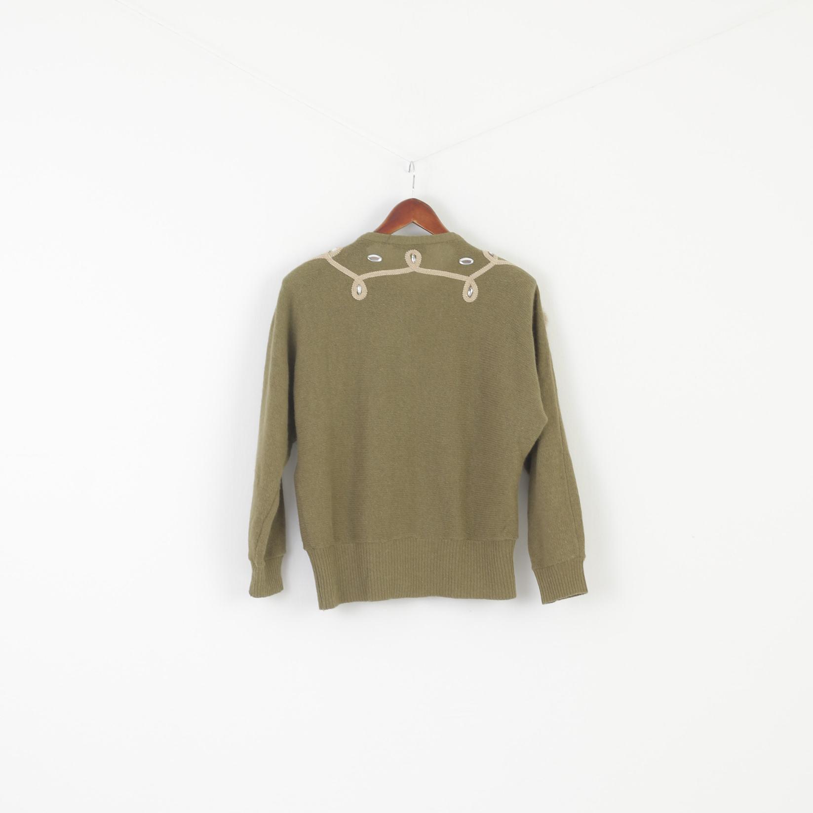 Bluhmod Femmes 46 L Cardigan Vert Laine Angora Vintage Embelli Pull