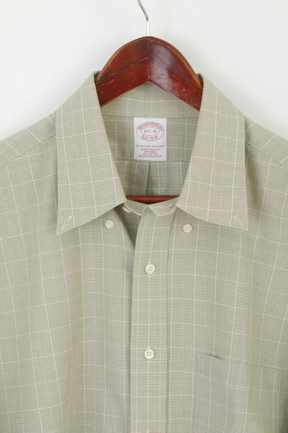Brooks Brothers Men 16.5 35 XXL Casual Shirt Green Check Cotton Non Iron Long Sleeve Top