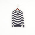 Gant Men L (M) Jumper Navy Striped Marine 100% Cotton V Neck Classic Sweater