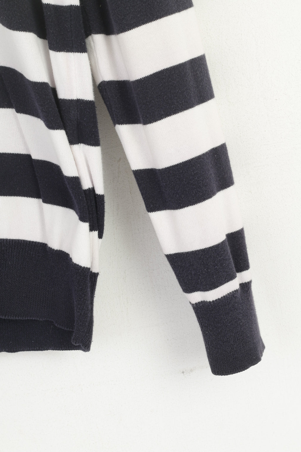 Gant Men L (M) Jumper Navy Striped Marine 100% Cotton V Neck Classic Sweater