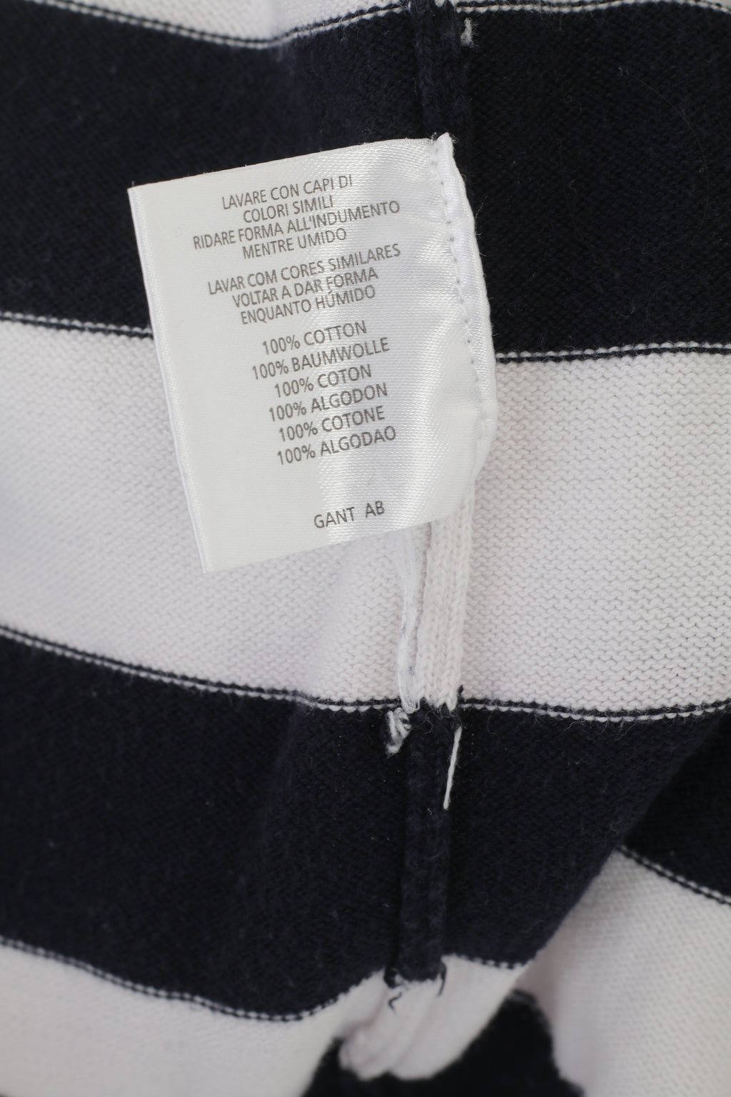 Gant Men L (M) Jumper Navy Striped Marine 100% Cotton V Neck Classic Sweater