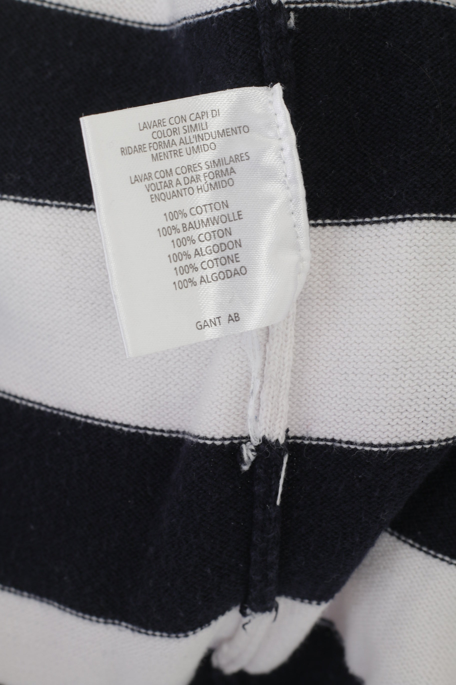 Gant Men L (M) Jumper Navy Striped Marine 100% Cotton V Neck Classic Sweater