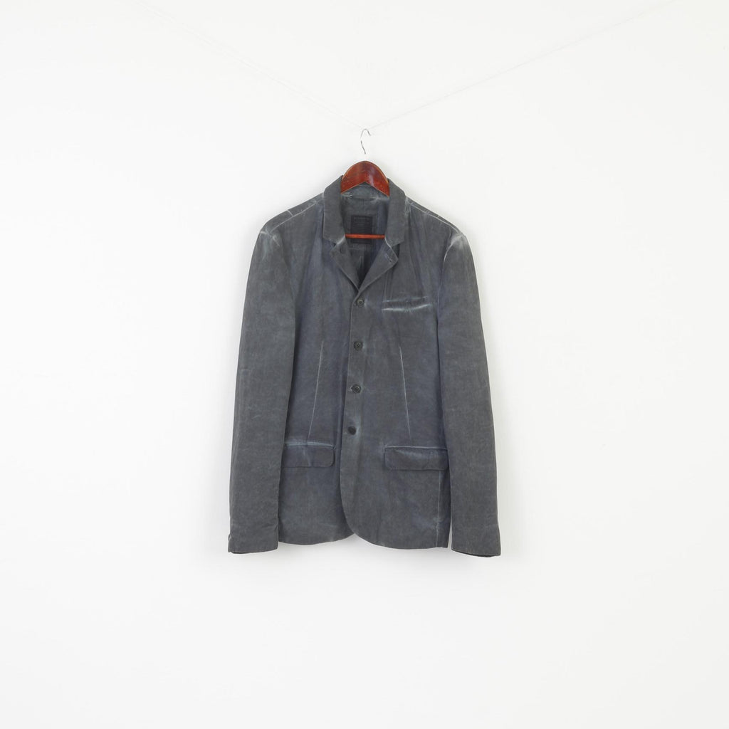 AllSaints Men S Jacket Gray Faded Cotton Linen Range Blazer Single Breasted Top