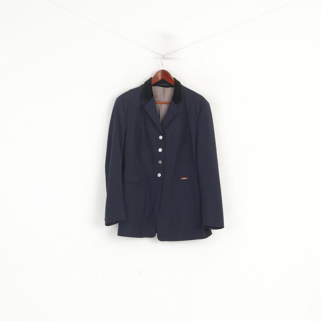 Giacca Horka da donna 46 M Blazer in lana blu scuro con spalline per equitazione, giacca monopetto