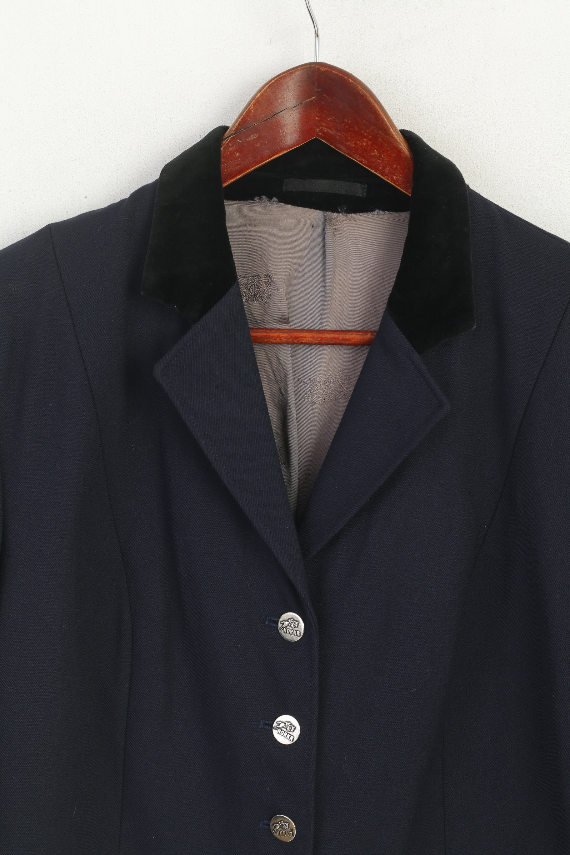 Horka Women 46 M Blazer Navy Wool Horse Riding Shoulder Pads Single Breasted Jacket
