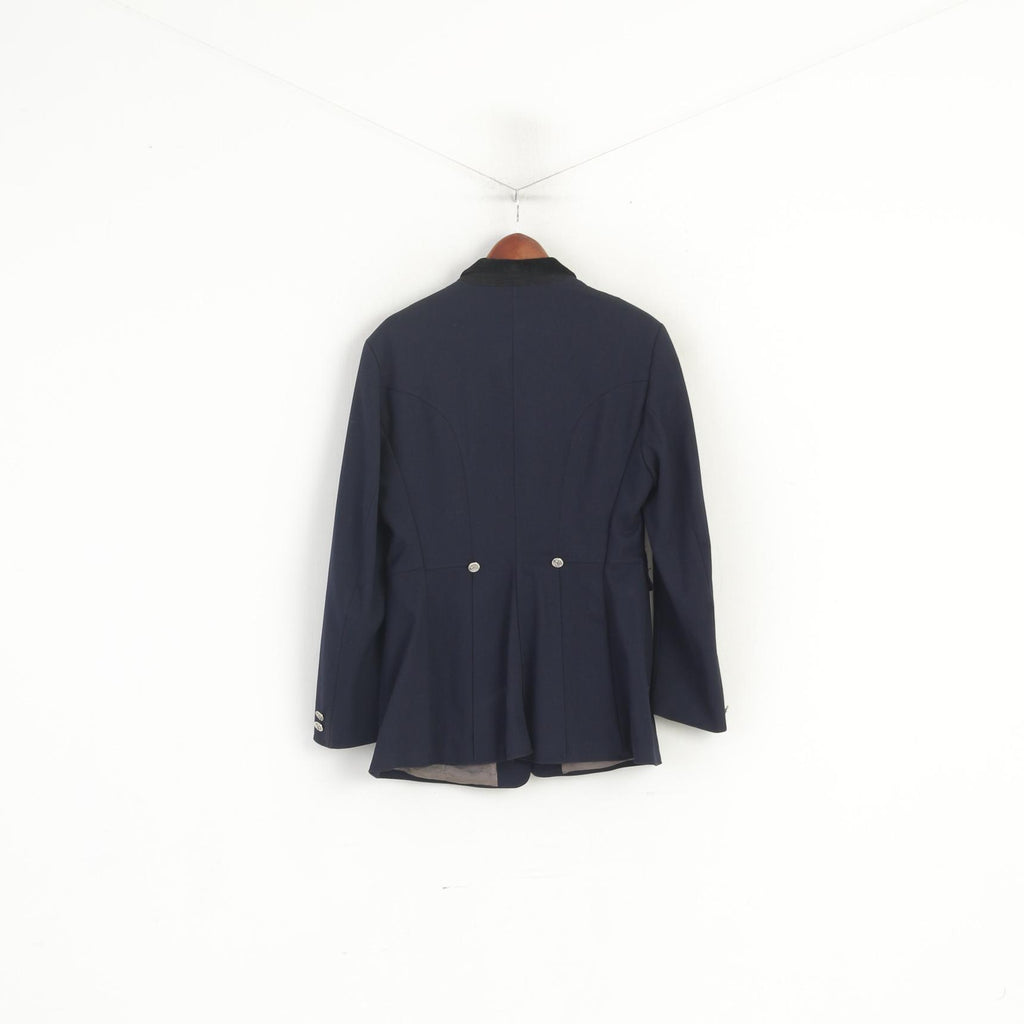 Giacca Horka da donna 46 M Blazer in lana blu scuro con spalline per equitazione, giacca monopetto