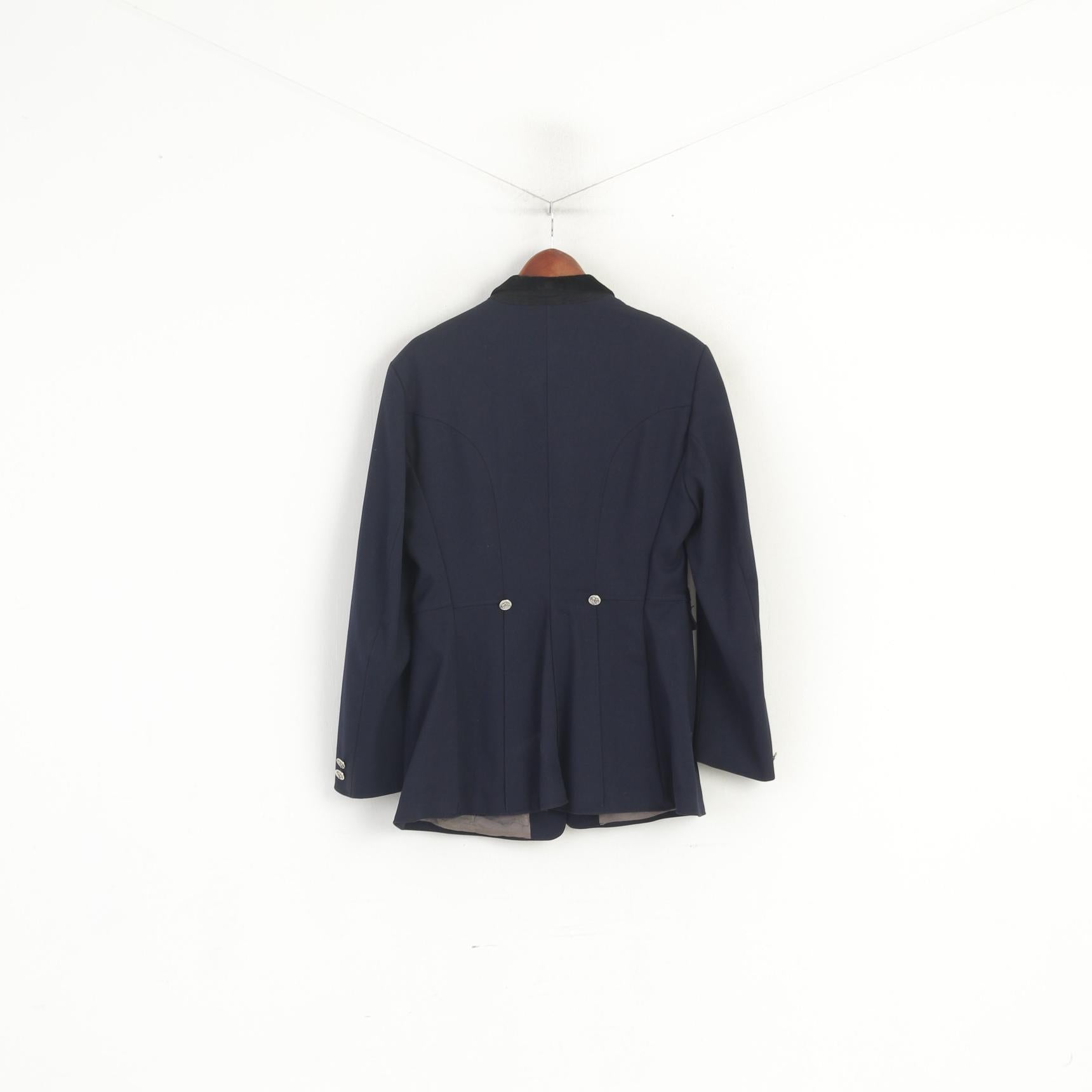 Giacca Horka da donna 46 M Blazer in lana blu scuro con spalline per equitazione, giacca monopetto