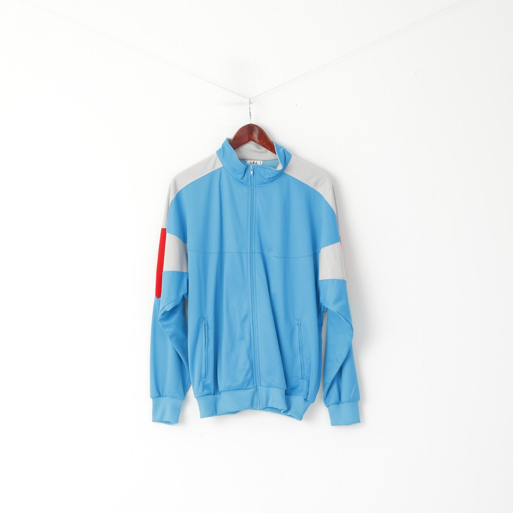 Adidas Men 52 L Sweatshirt Turquoise Shiny Retro Zip Up Training Oldschool Top