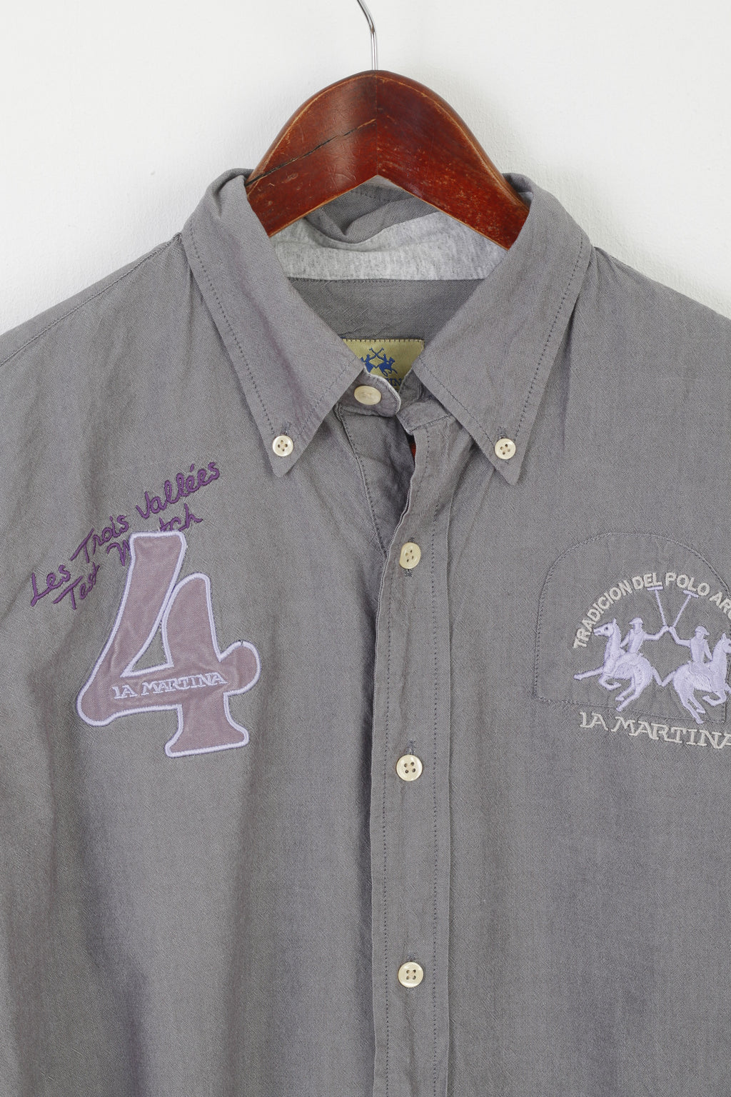 La Martina Men M Casual Shirt Purple Cotton French Alps Polo Argentino Long Sleeve Top
