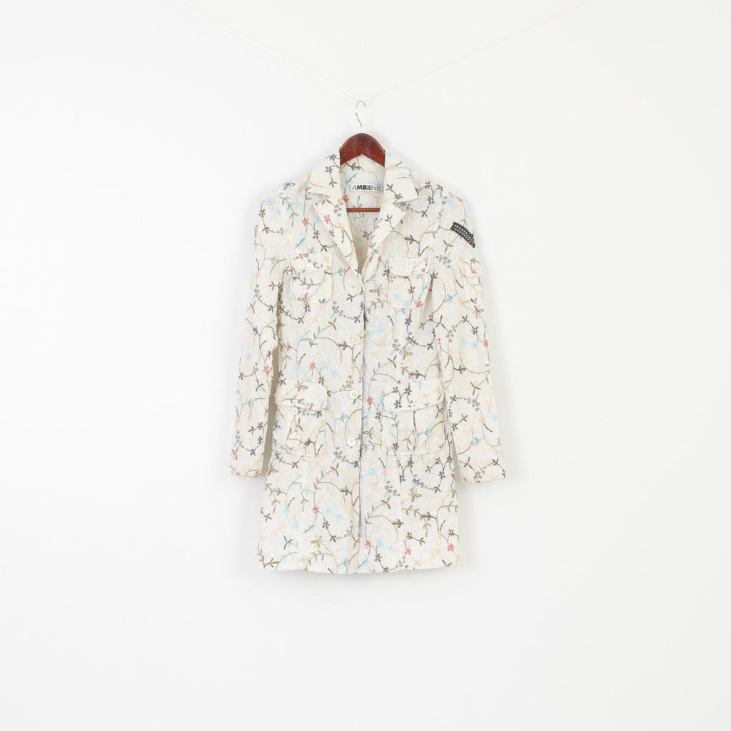 Ambiente Women S Coat Cream Floracl Embroidered Lightweight Cotton Top
