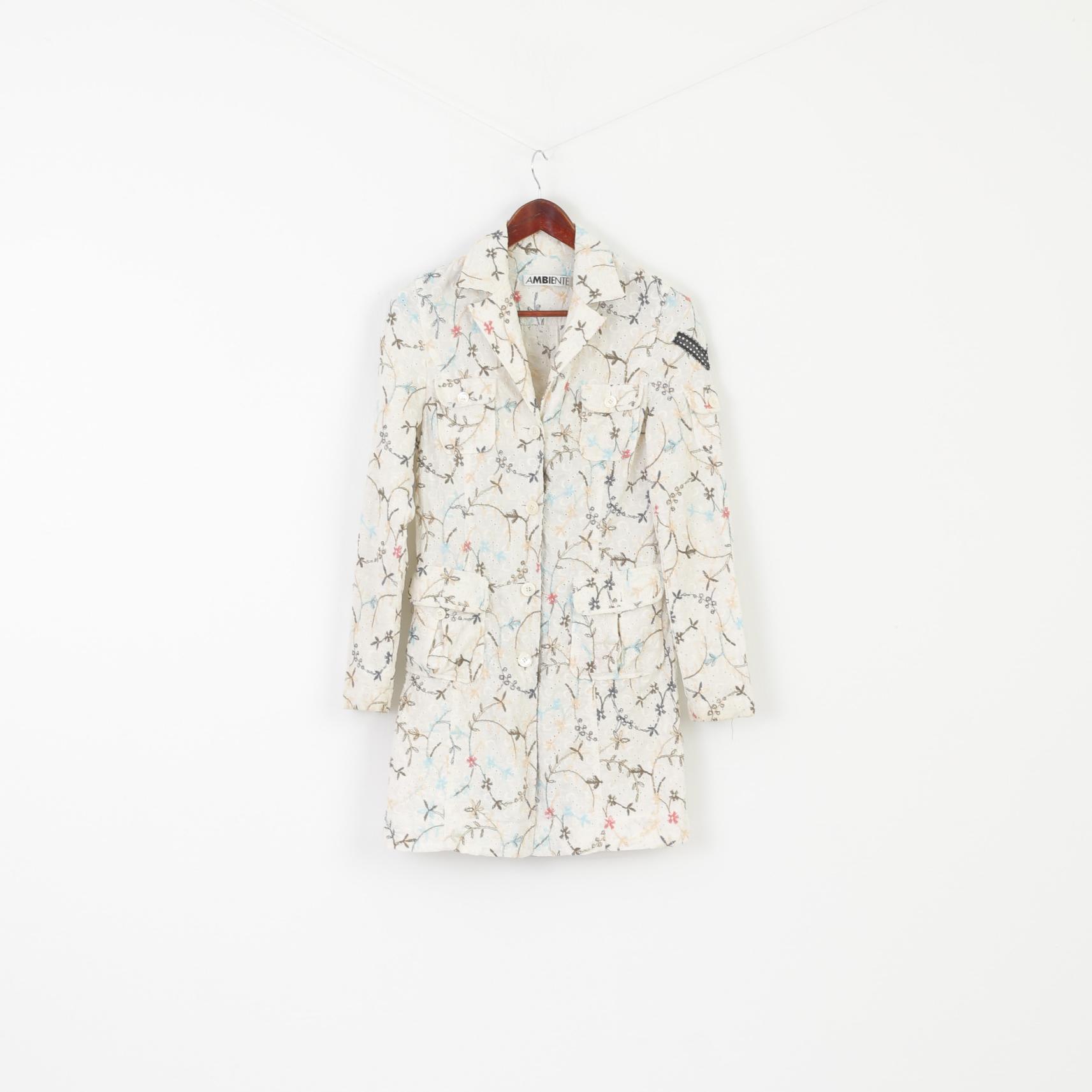 Ambiente Women S Coat Cream Floracl Embroidered Lightweight Cotton Top