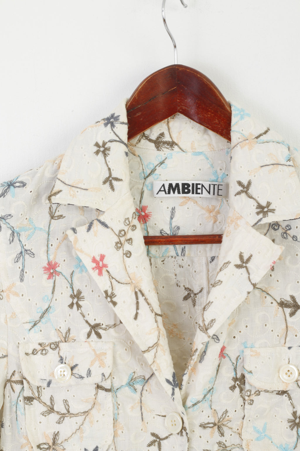 Ambiente Women S Coat Cream Floracl Embroidered Lightweight Cotton Top