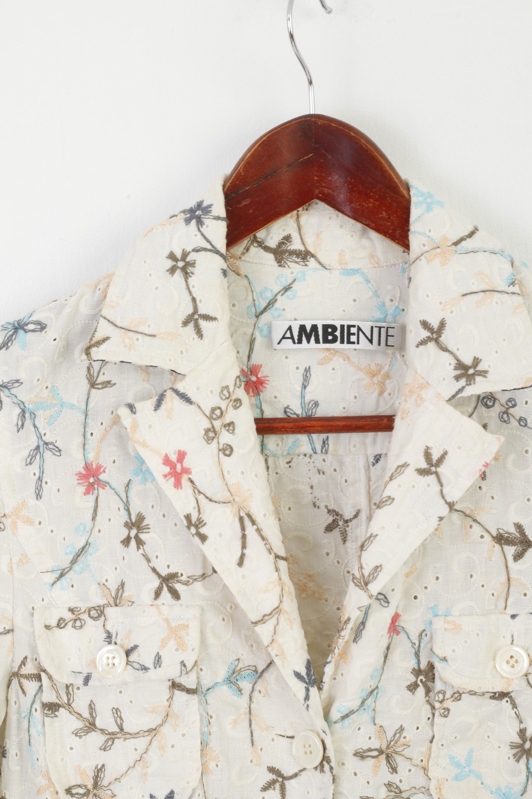 Ambiente Women S Coat Cream Floracl Embroidered Lightweight Cotton Top