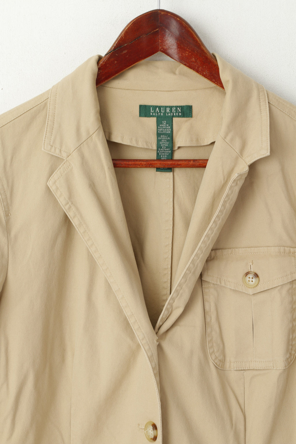 LAUREN Ralph Lauren Donna 12 Blazer Giacca monopetto in cotone elasticizzato beige