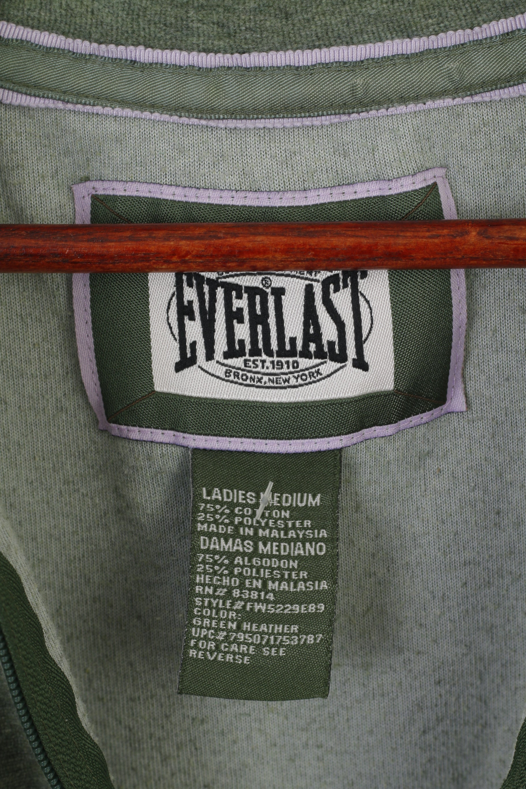 Everlast Women M  Sweatshirt Green Boxing Vintage Cotton Blend Zip Up Sportswear Top