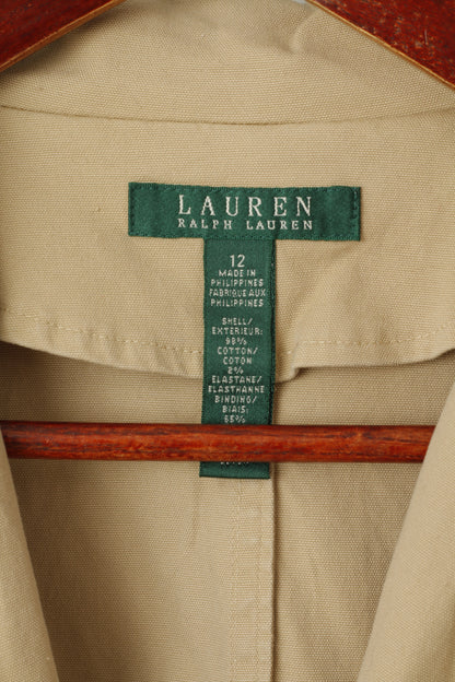 LAUREN Ralph Lauren Femmes 12 Blazer Beige Coton Stretch Veste Simple Boutonnage
