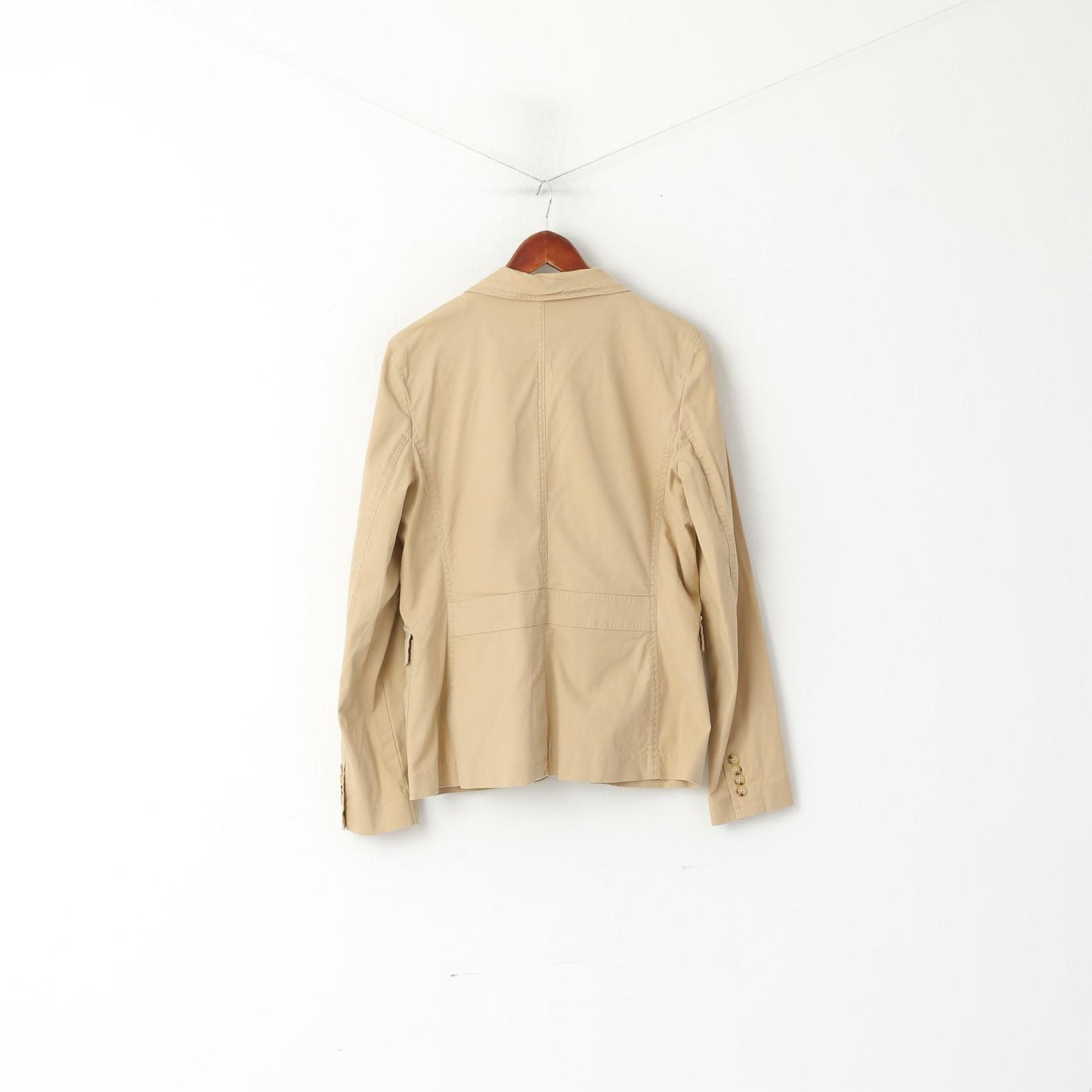 LAUREN Ralph Lauren Women 12 Blazer Beige Cotton Stretch Single Breasted Jacket