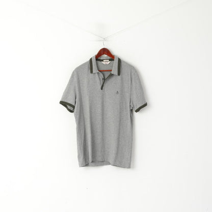 Original Penguin Men L Polo Shirt Grey Classic Fit Grey Sport Cotton Short Sleeve Top