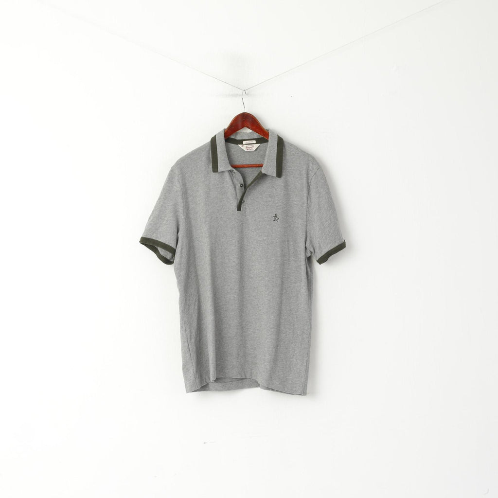 Original Penguin Men L Polo Shirt Grey Classic Fit Grey Sport Cotton Short Sleeve Top