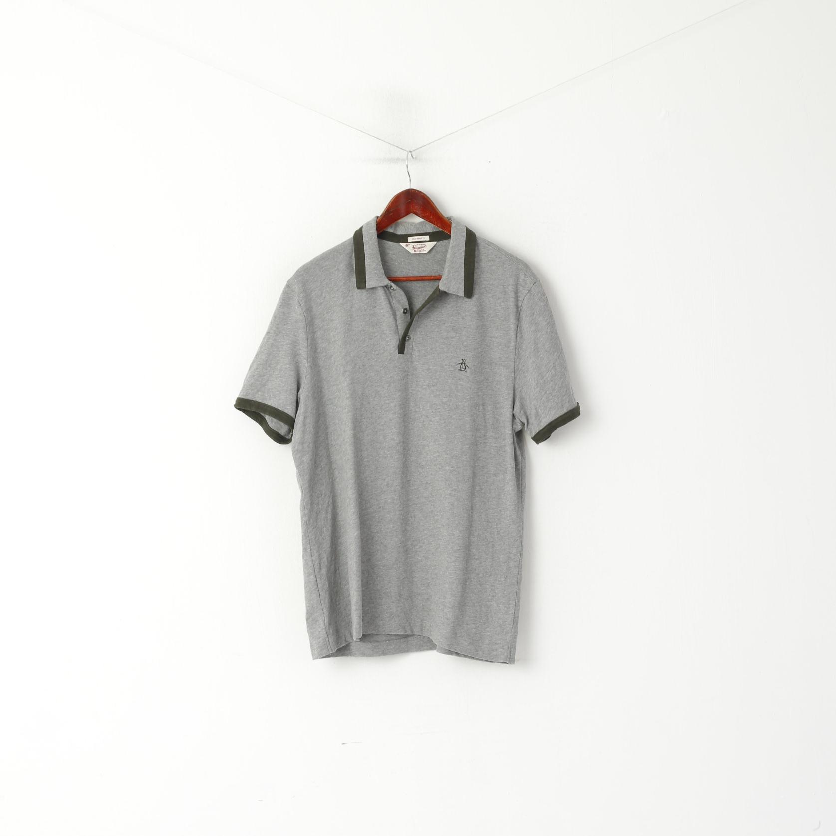 Original Penguin Men L Polo Shirt Grey Classic Fit Grey Sport Cotton Short Sleeve Top