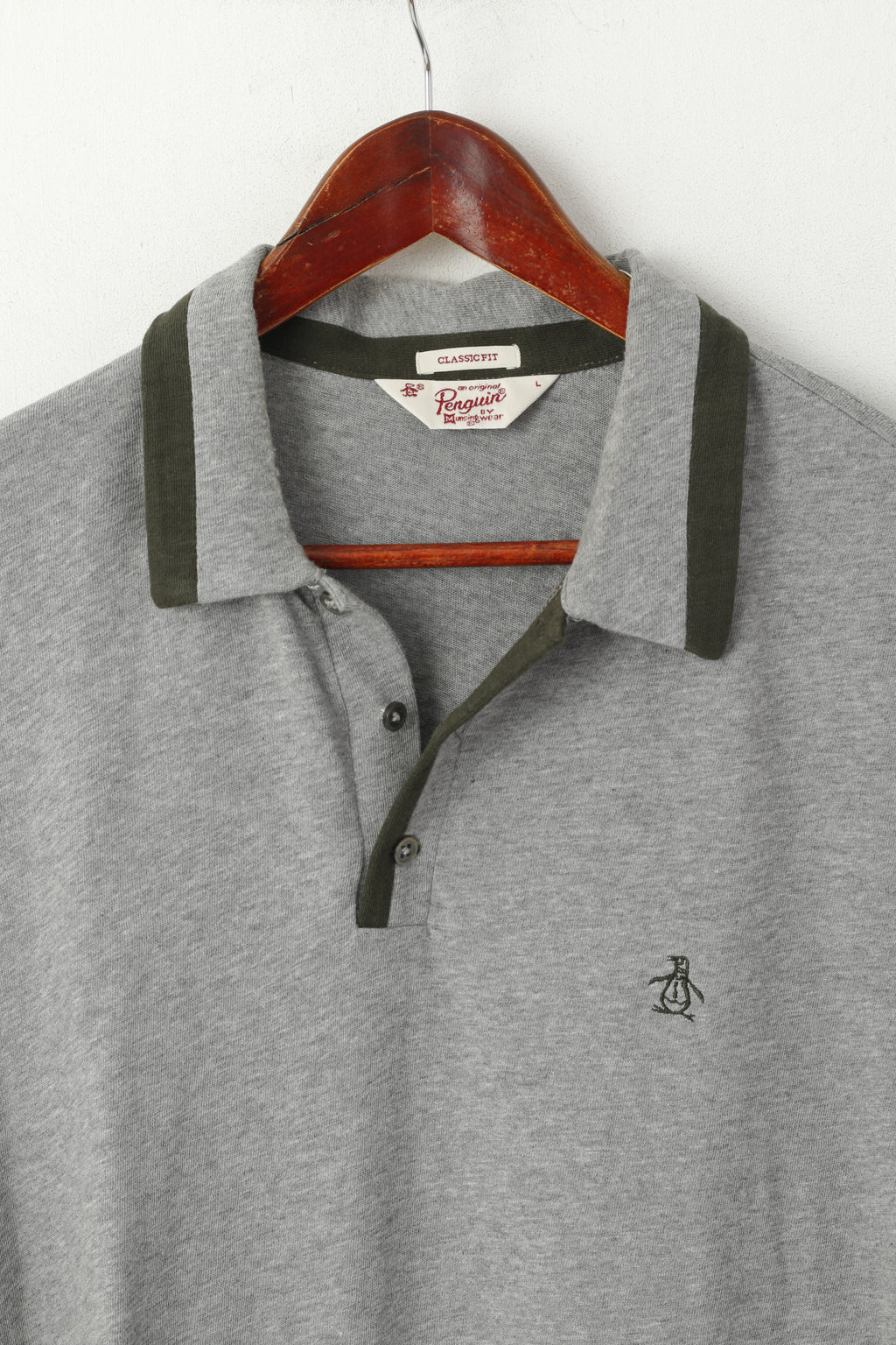 Original Penguin Men L Polo Shirt Grey Classic Fit Grey Sport Cotton Short Sleeve Top