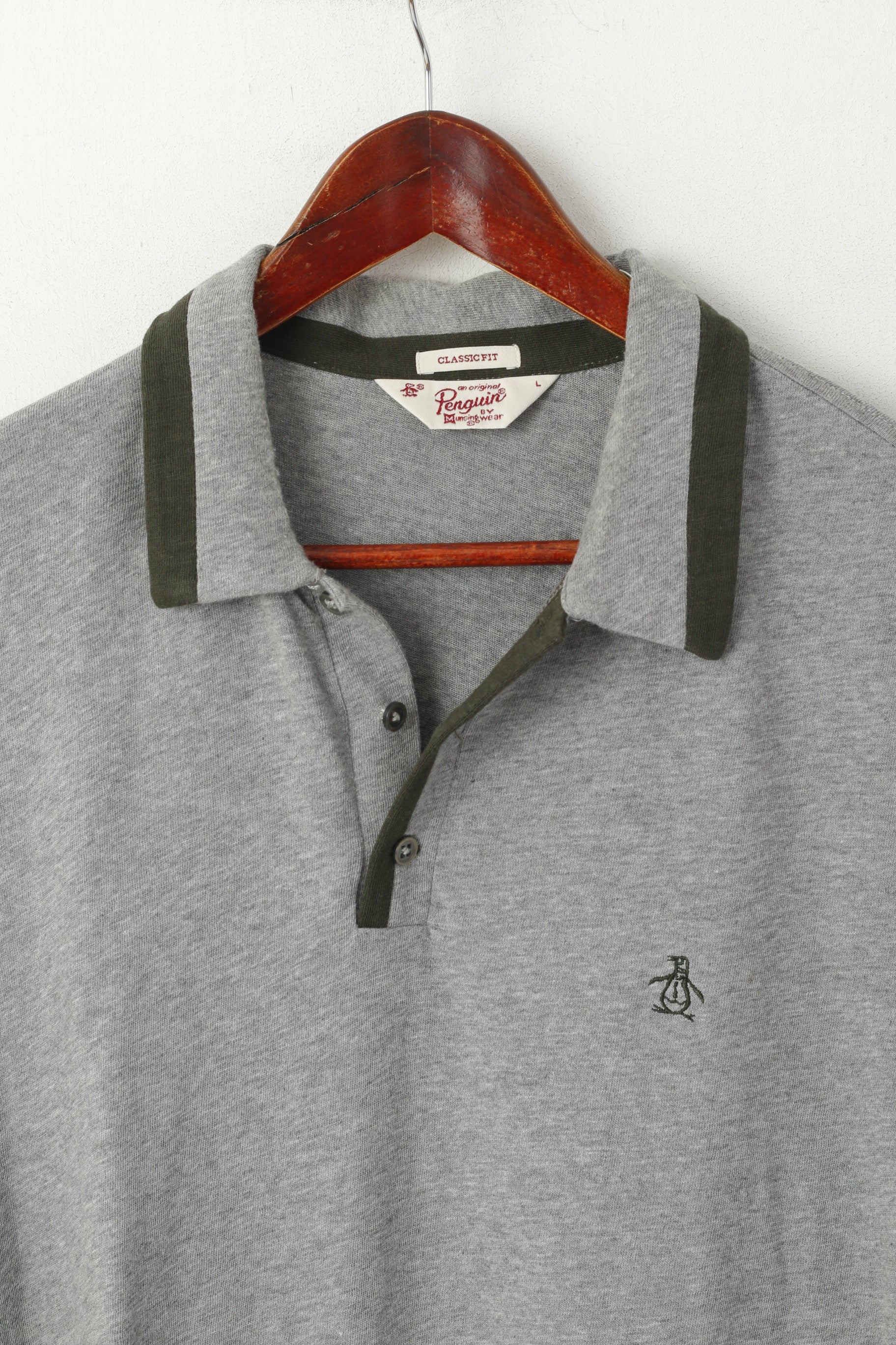 Original Penguin Men L Polo Shirt Grey Classic Fit Grey Sport Cotton Short Sleeve Top